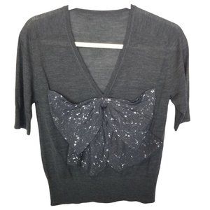 Womens XS Gray Wool Silk Blend Bow Front Detail V-